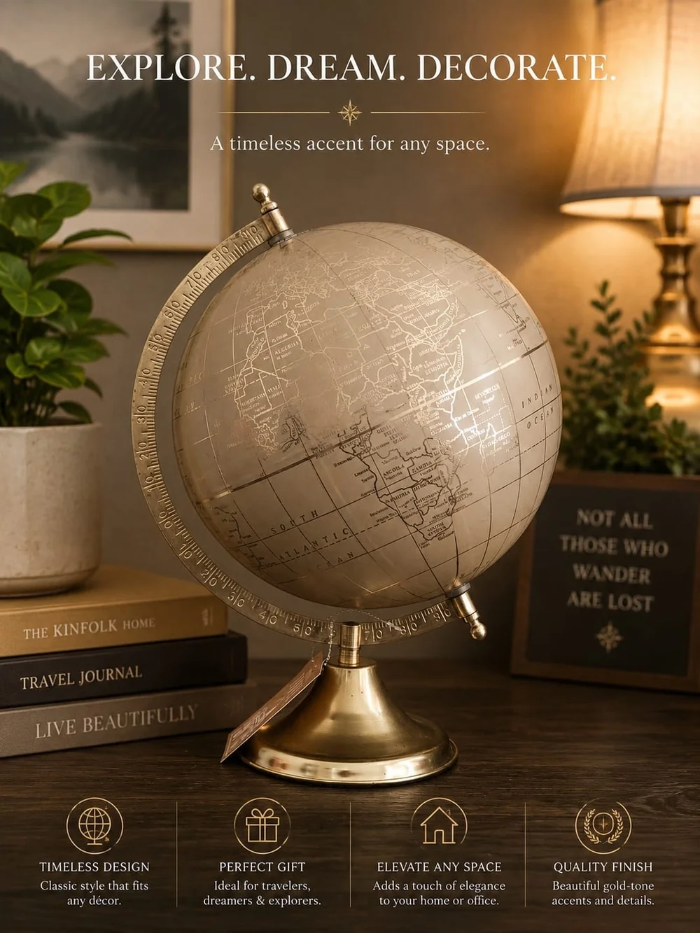 Decorative Accent Globe in Gold and Cream - Classic Home Accent